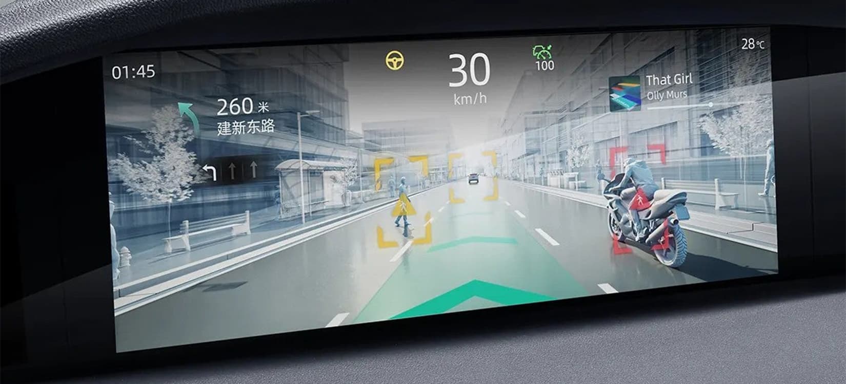 Freno automatico de emergencia con identificacion peatonal AEBP y alerta de colision frontal FCW.